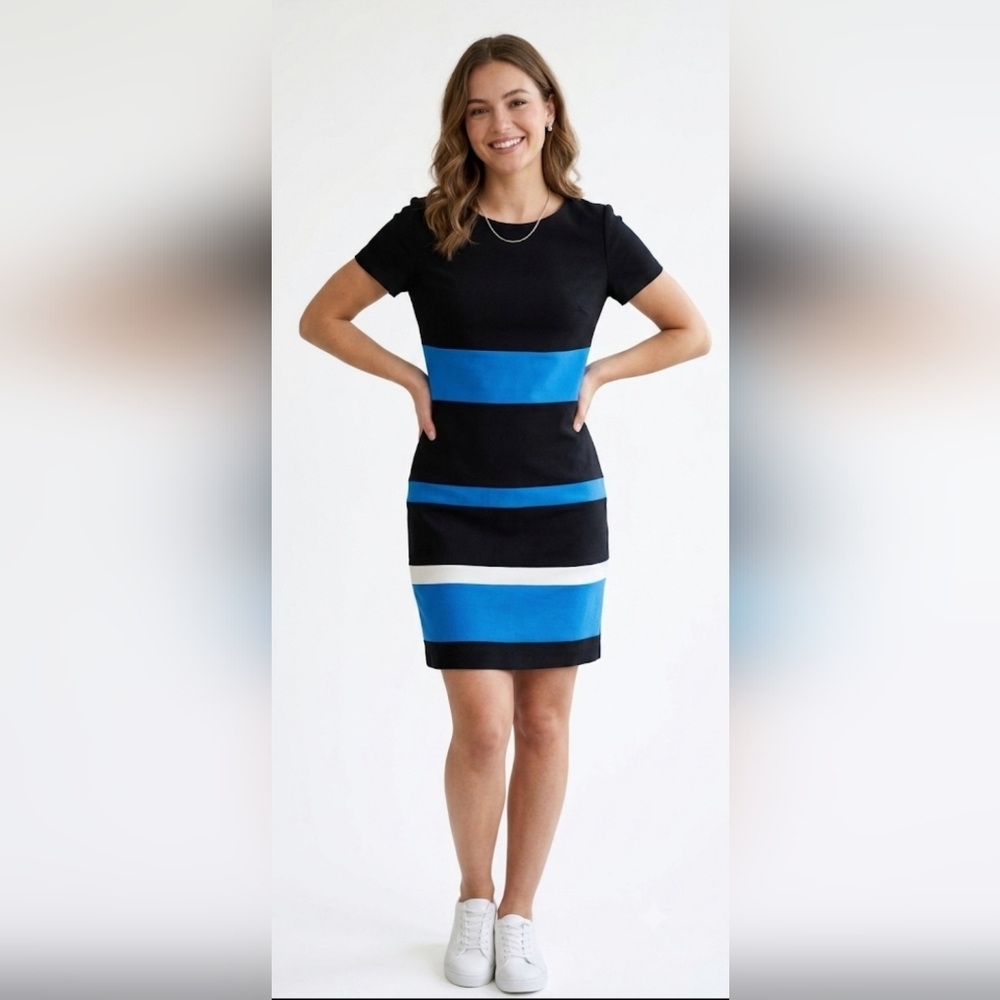 Tommy Hilfiger Royal Blue & Black Colorblock Sheath Dress size 8